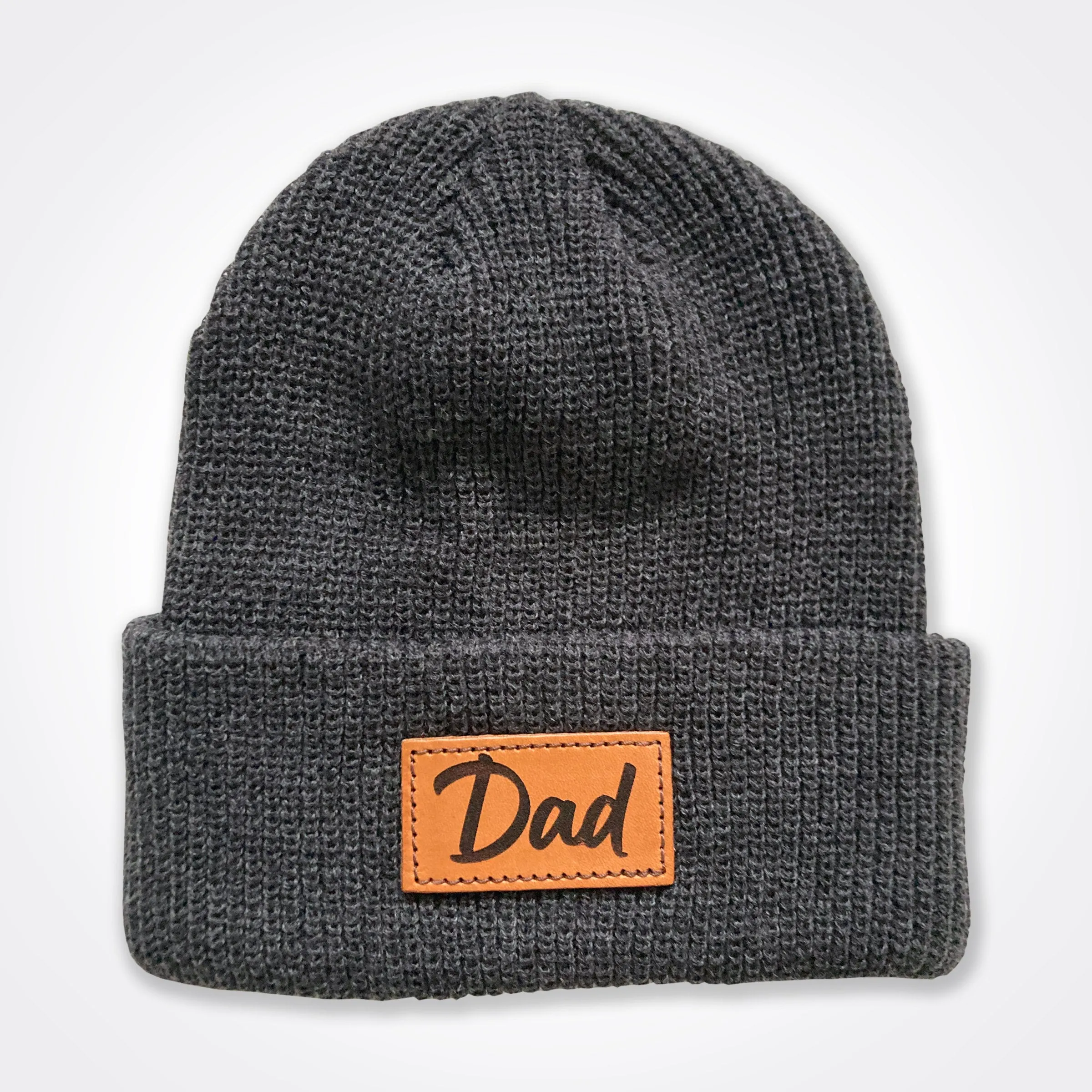 Dad Leather Patch Beanie In Black, Grey & Light Grey, Classic Winter Hat, Dad hat, Dad Gift, Dad of both