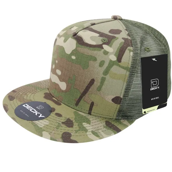 Decky 6304 - MultiCam 5-Panel Trucker Hat, Camo Flat Bill Trucker Cap