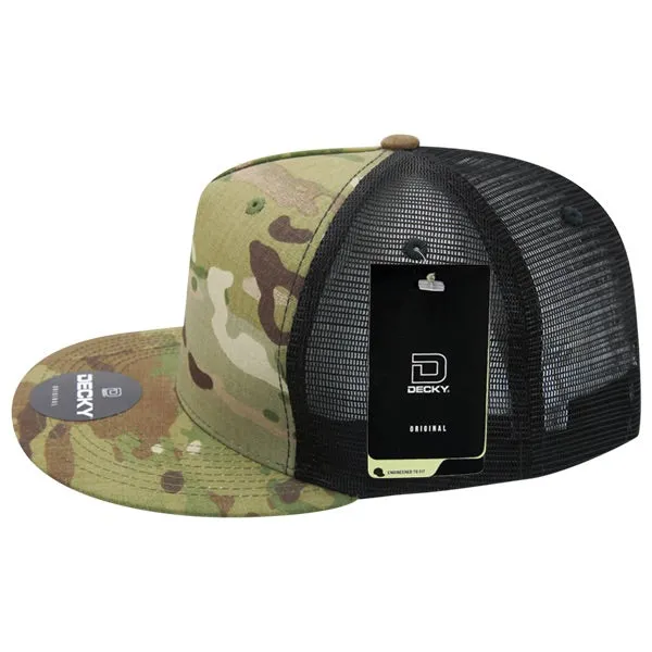 Decky 6304 - MultiCam 5-Panel Trucker Hat, Camo Flat Bill Trucker Cap