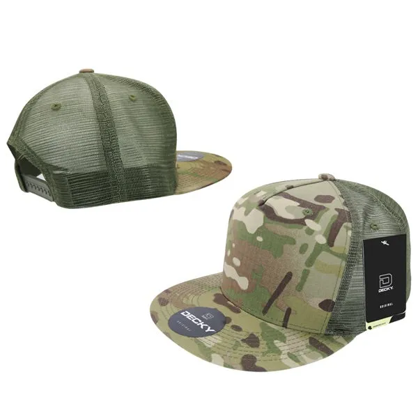 Decky 6304 - MultiCam 5-Panel Trucker Hat, Camo Flat Bill Trucker Cap