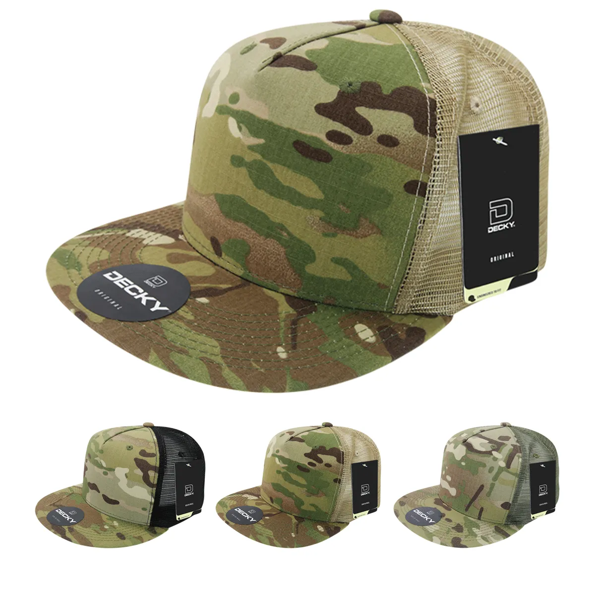 Decky 6304 - MultiCam 5-Panel Trucker Hat, Camo Flat Bill Trucker Cap