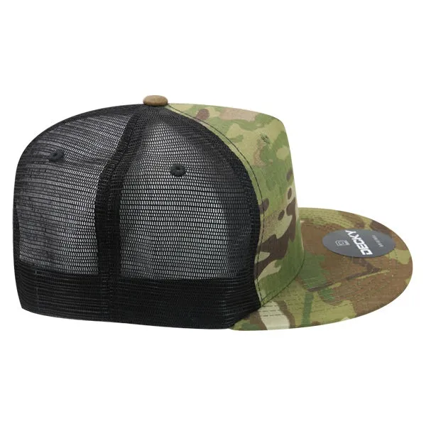 Decky 6304 - MultiCam 5-Panel Trucker Hat, Camo Flat Bill Trucker Cap