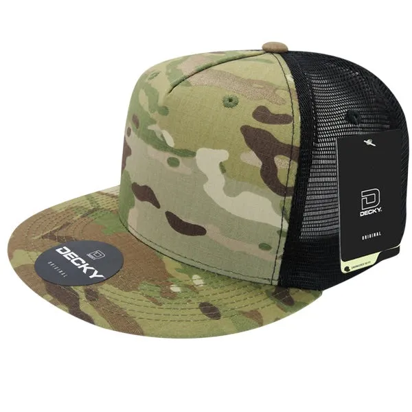Decky 6304 - MultiCam 5-Panel Trucker Hat, Camo Flat Bill Trucker Cap