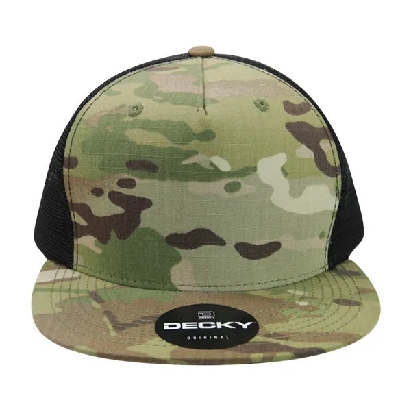 Decky 6304 - MultiCam 5-Panel Trucker Hat, Camo Flat Bill Trucker Cap