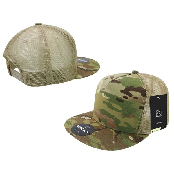 Decky 6304 - MultiCam 5-Panel Trucker Hat, Camo Flat Bill Trucker Cap