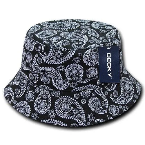 Decky Paisley Bandana Design Fitted Bucket Hats Caps Cotton Unisex