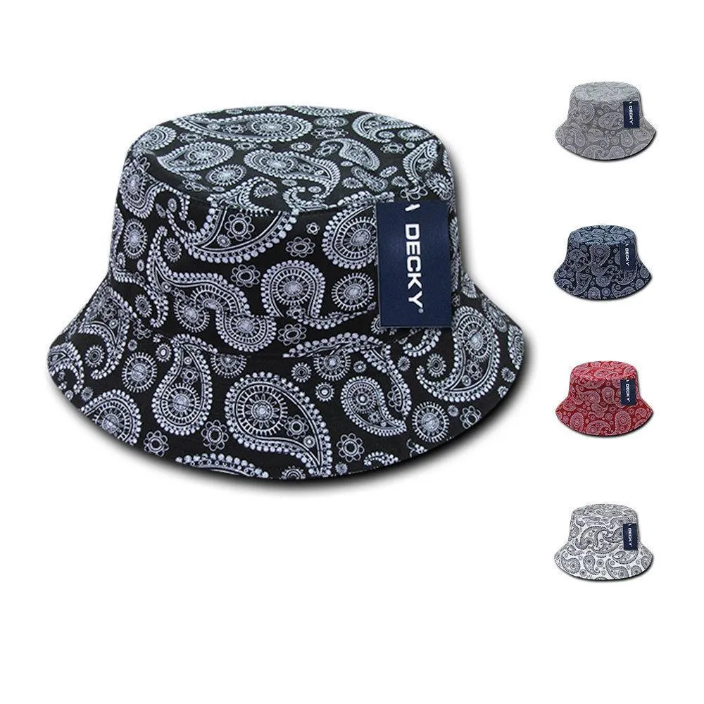 Decky Paisley Bandana Design Fitted Bucket Hats Caps Cotton Unisex