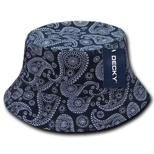 Decky Paisley Bandana Design Fitted Bucket Hats Caps Cotton Unisex