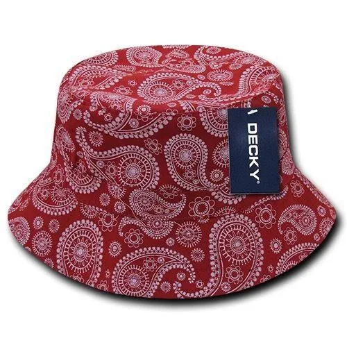Decky Paisley Bandana Design Fitted Bucket Hats Caps Cotton Unisex