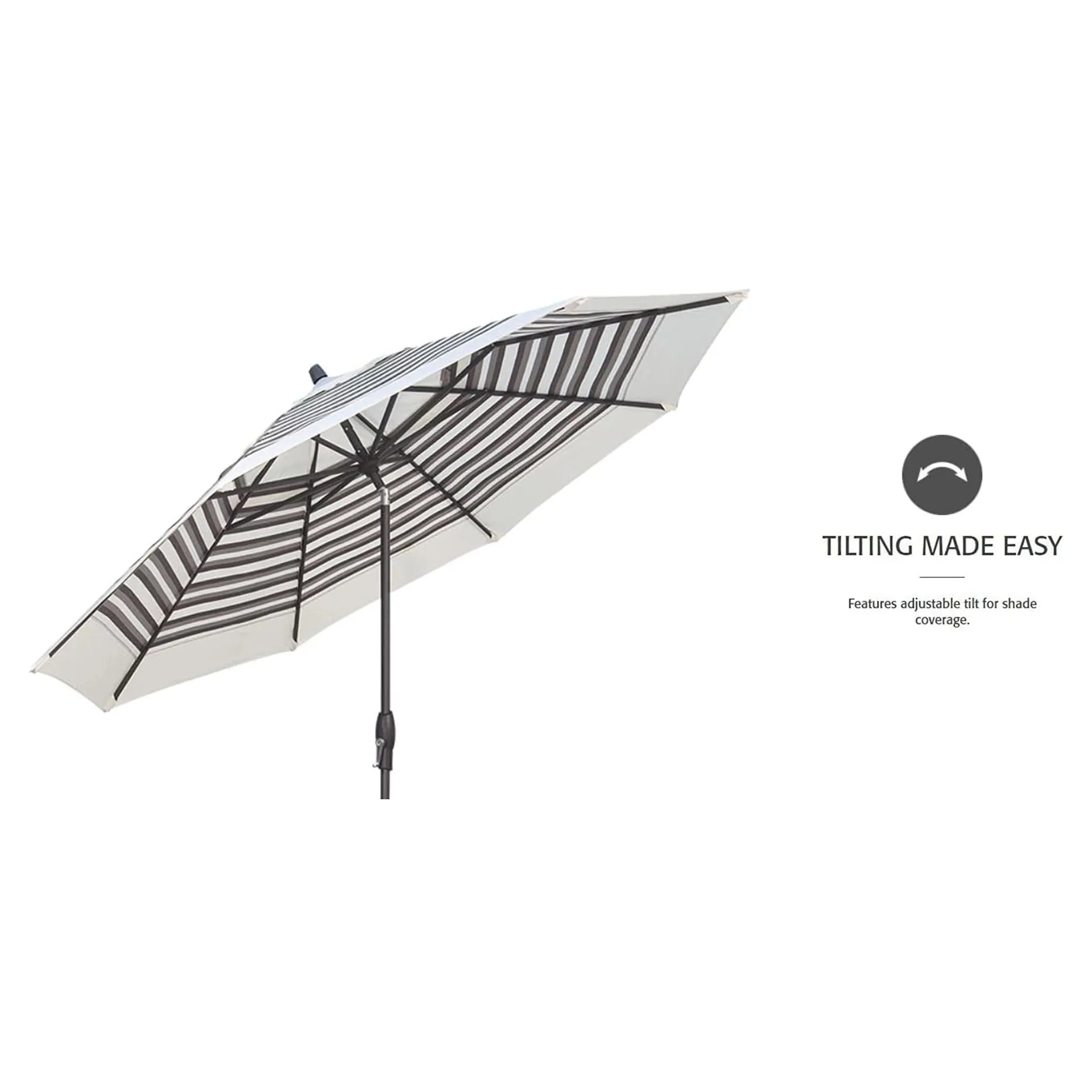 Deluxe Auto Tilt Black Aluminum 11 ft. Hampton Stripe Single Wind Vent Canopy Octagon O'bravia2 Patio Umbrella - UM812-09/4899 by Treasure Garden