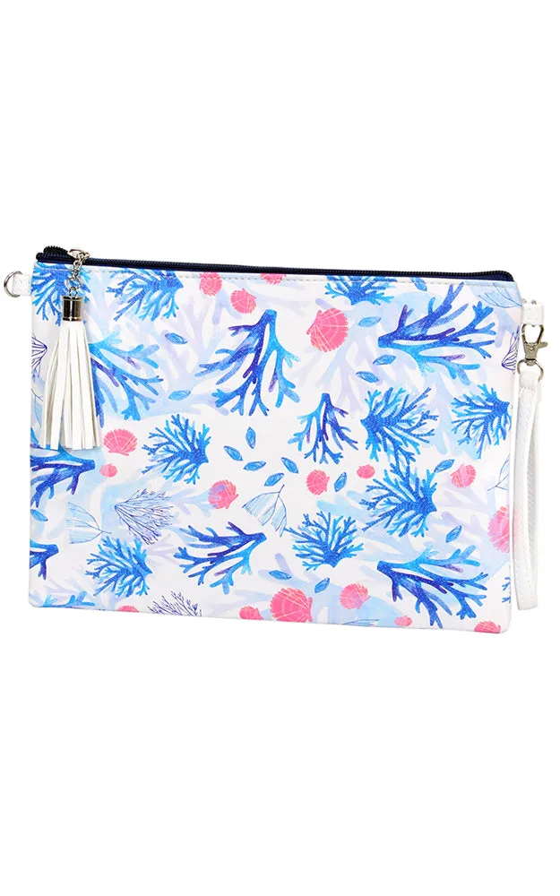 EAB9357 Blue Coral Print Crossbody/Clutch (L)