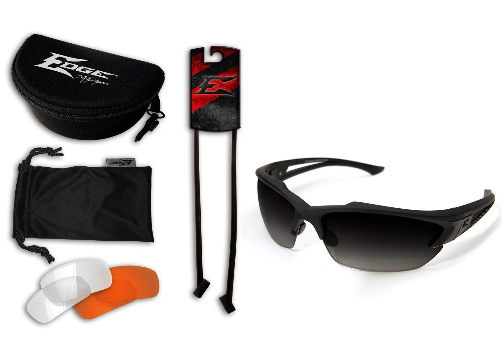 Edge Tactical Eyewear Acid Gambit 3 Lens Kit - Soft-Touch Matte Black Frame / Polarized Gradient Smoke, Clear Vapor Shield, Tiger's Eye Vapor Shield Lenses