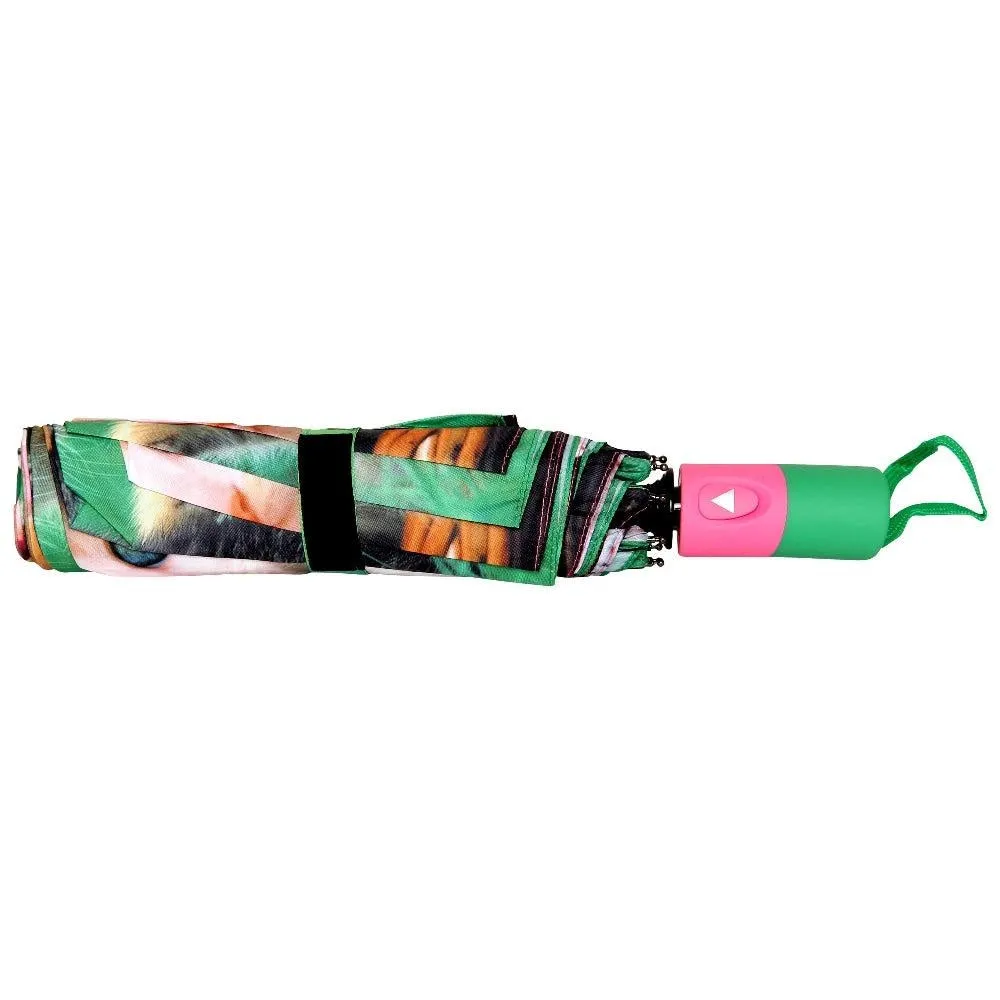 FabSeasons Cute Cats and Kittens Teddy Print 3 fold Green Umbrella
