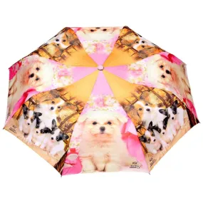 FabSeasons Cute Dogs Teddy Print 3 fold Yellow Umbrella