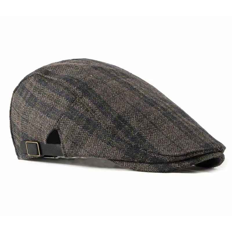 FBN Brown Tartan Wool Flat Cap