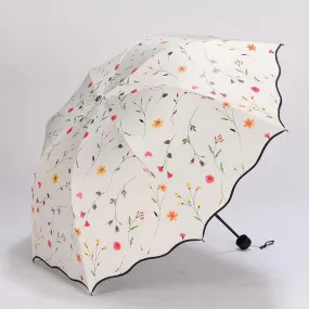 Flower Women's Umbrella Folding Wind Resistant Summer Sun Umbrella Parasol UV Protection Flower Women's Umbrella