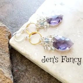 Fluorite Leaf Gemstone Cluster Earrings Sterling Silver & Gold-Filled