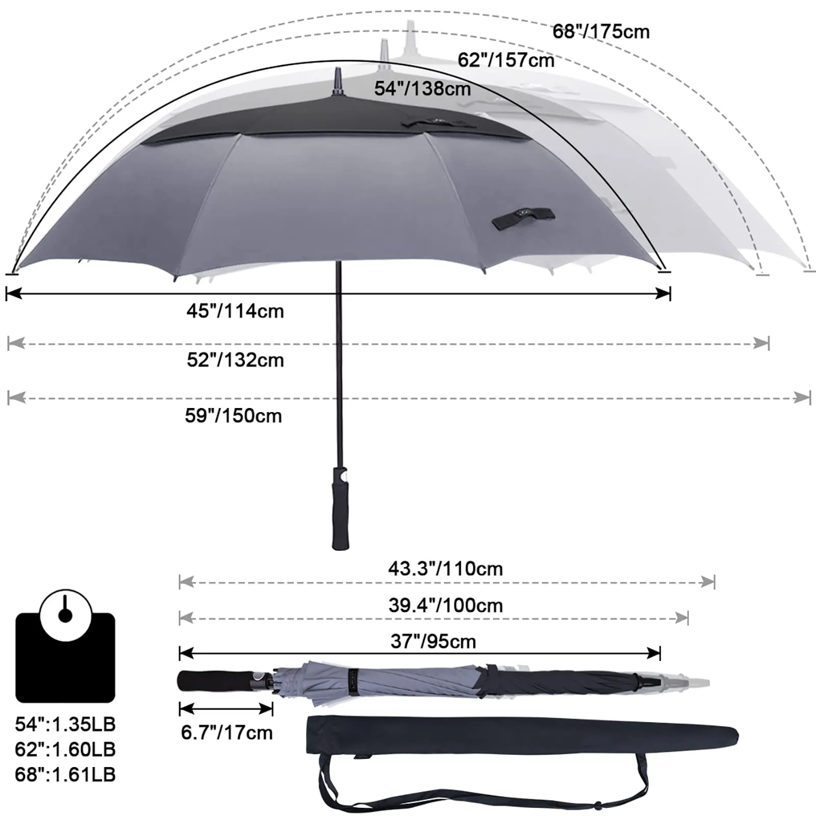 G4Free Automatic Open Golf Umbrella Double Canopy Vented Stick Umbrellas