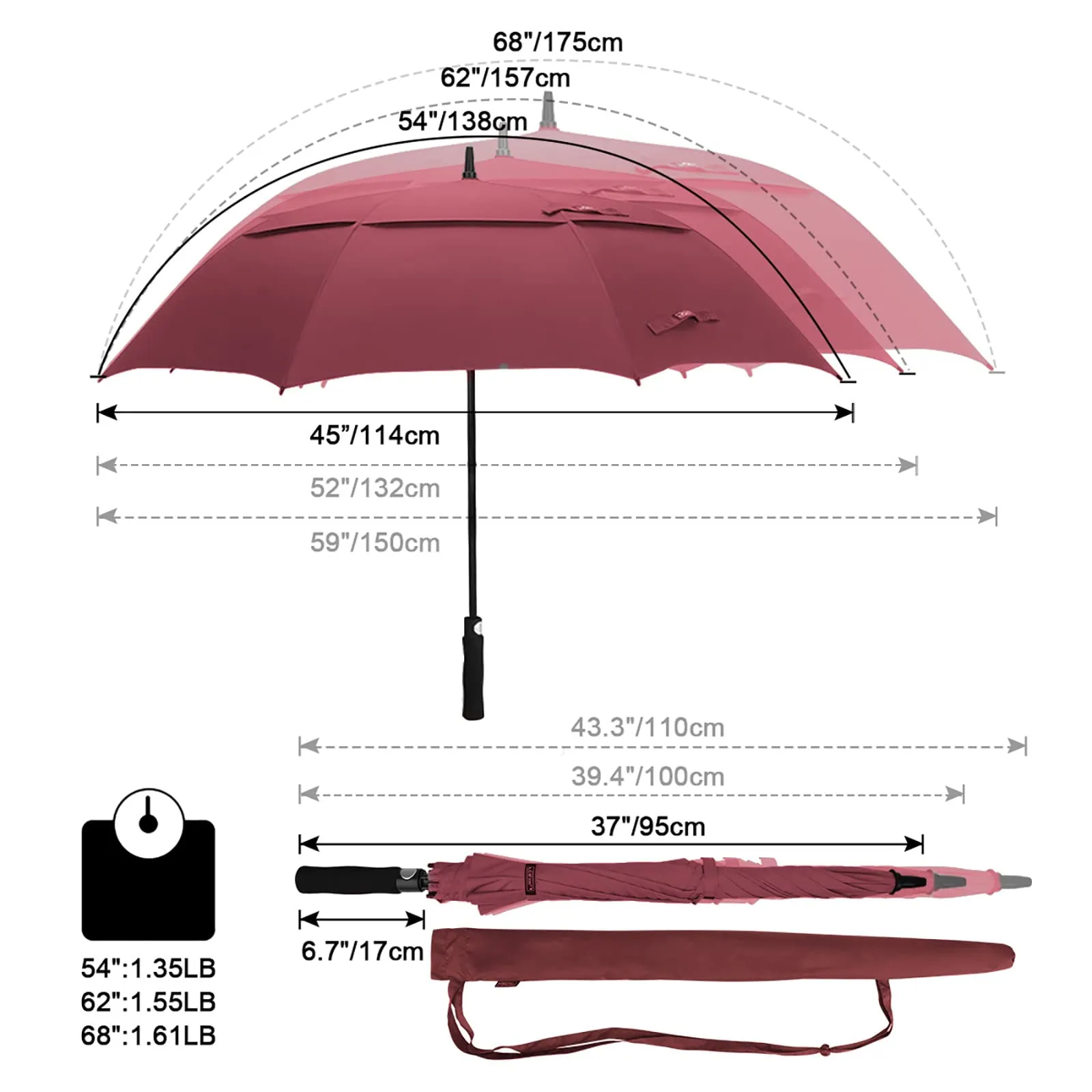 G4Free Automatic Open Golf Umbrella Double Canopy Vented Stick Umbrellas