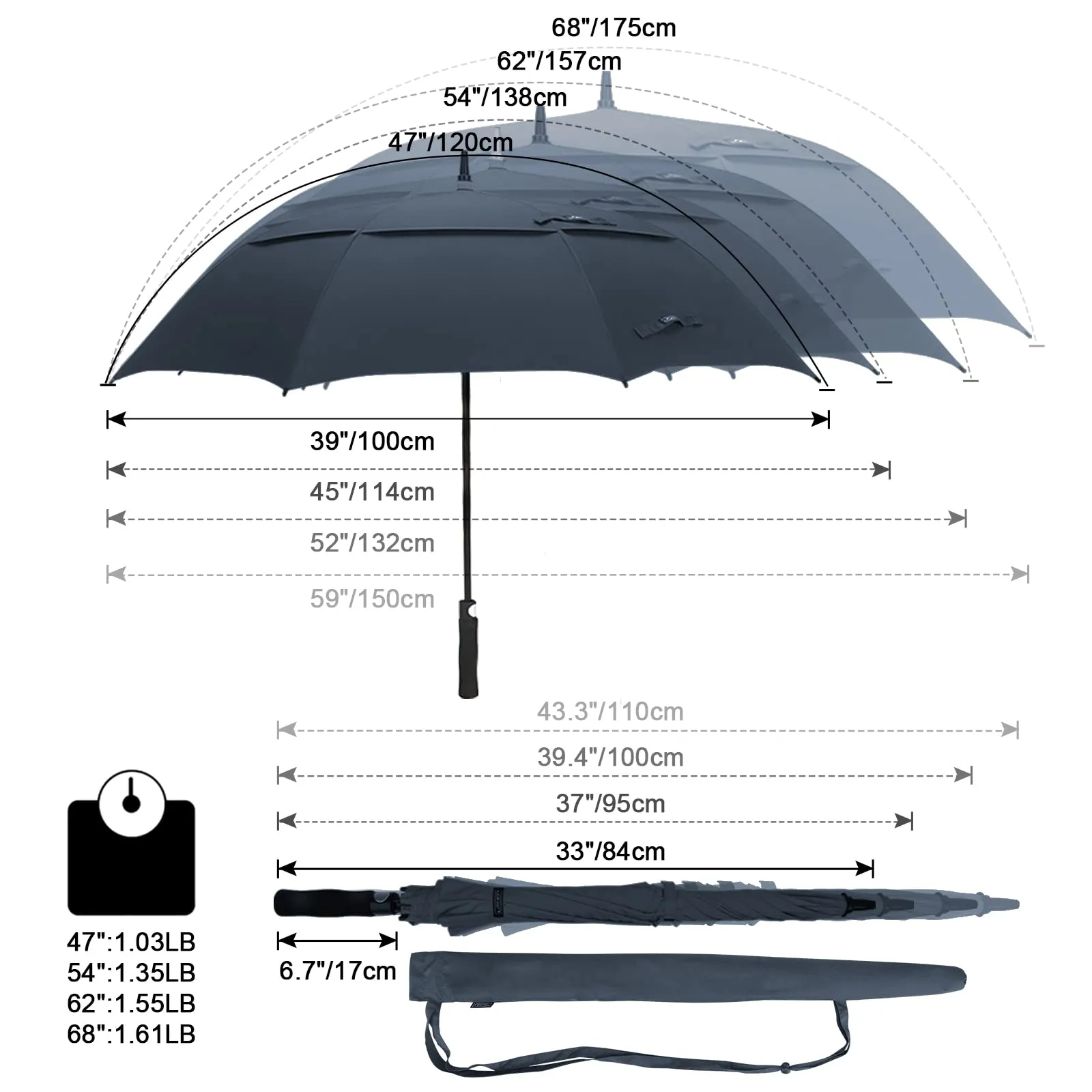 G4Free Automatic Open Golf Umbrella Double Canopy Vented Stick Umbrellas