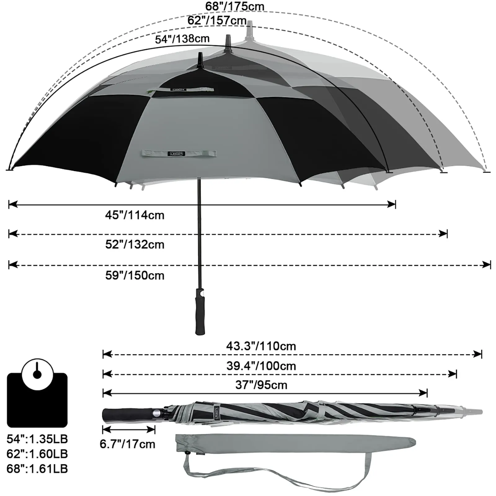G4Free Automatic Open Golf Umbrella Double Canopy Vented Stick Umbrellas