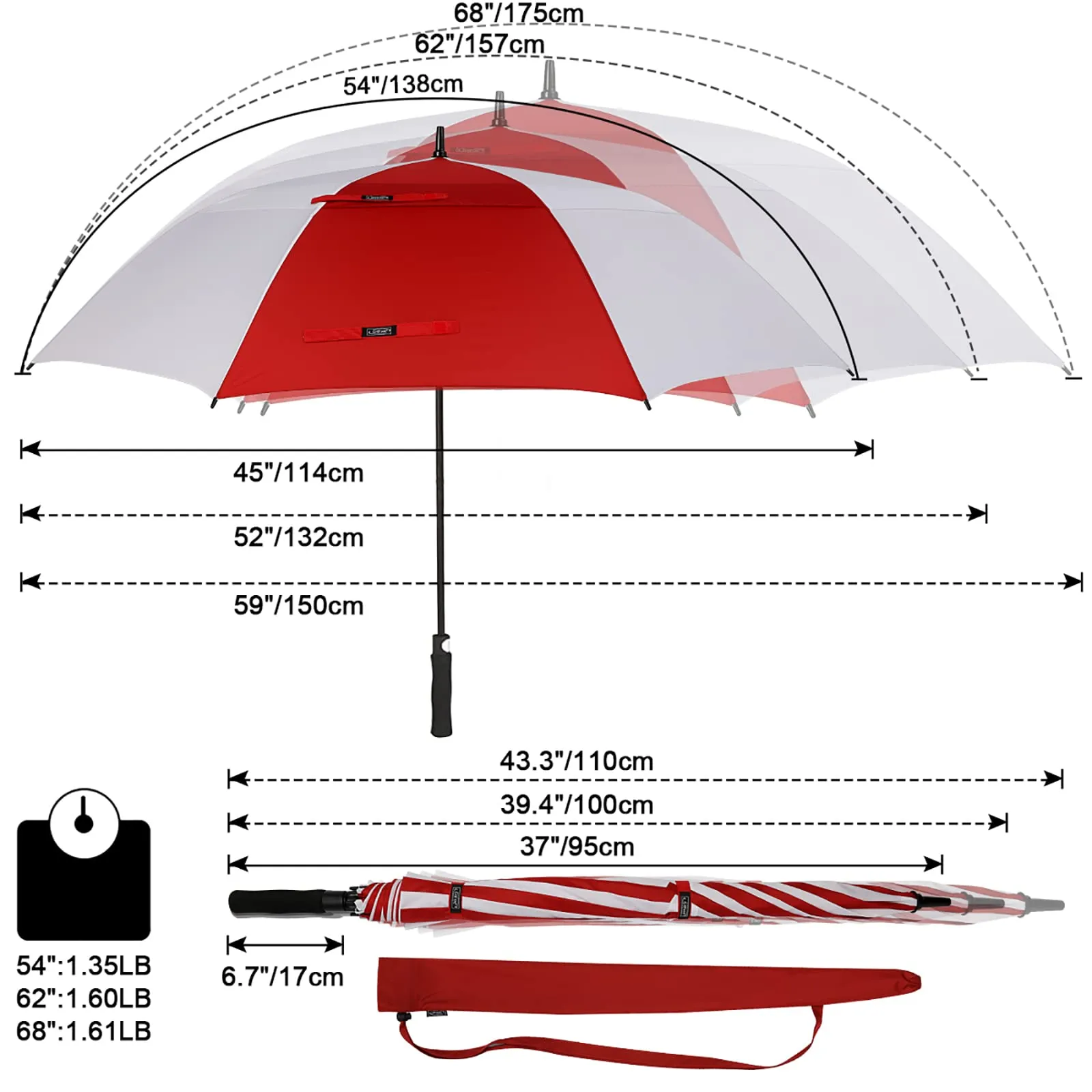 G4Free Automatic Open Golf Umbrella Double Canopy Vented Stick Umbrellas