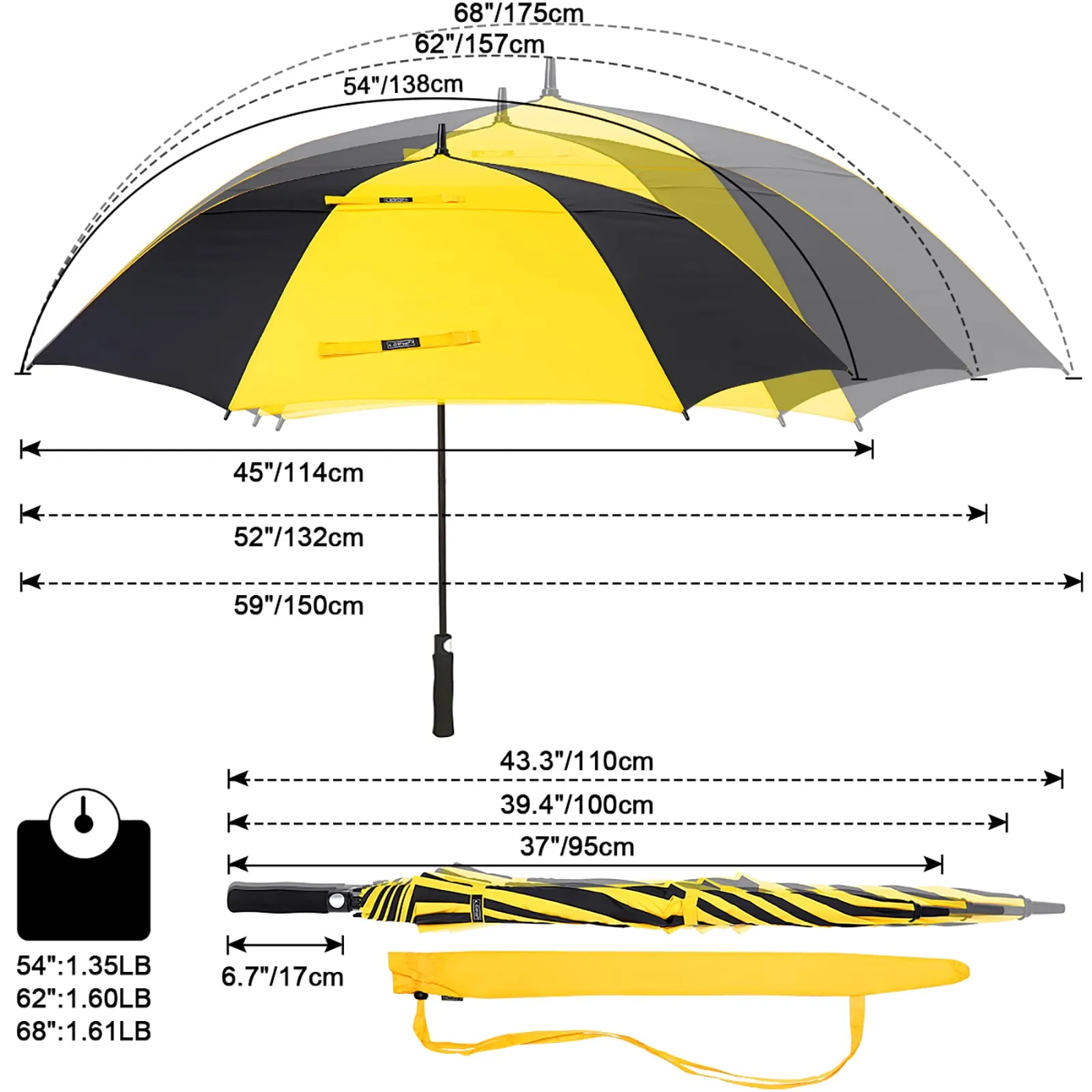 G4Free Automatic Open Golf Umbrella Double Canopy Vented Stick Umbrellas
