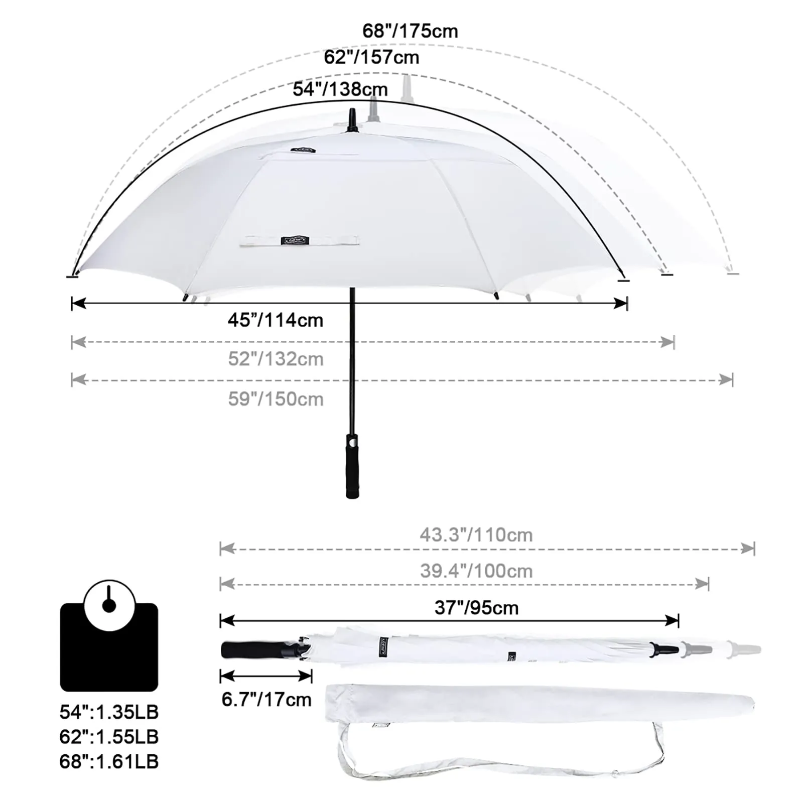 G4Free Automatic Open Golf Umbrella Double Canopy Vented Stick Umbrellas