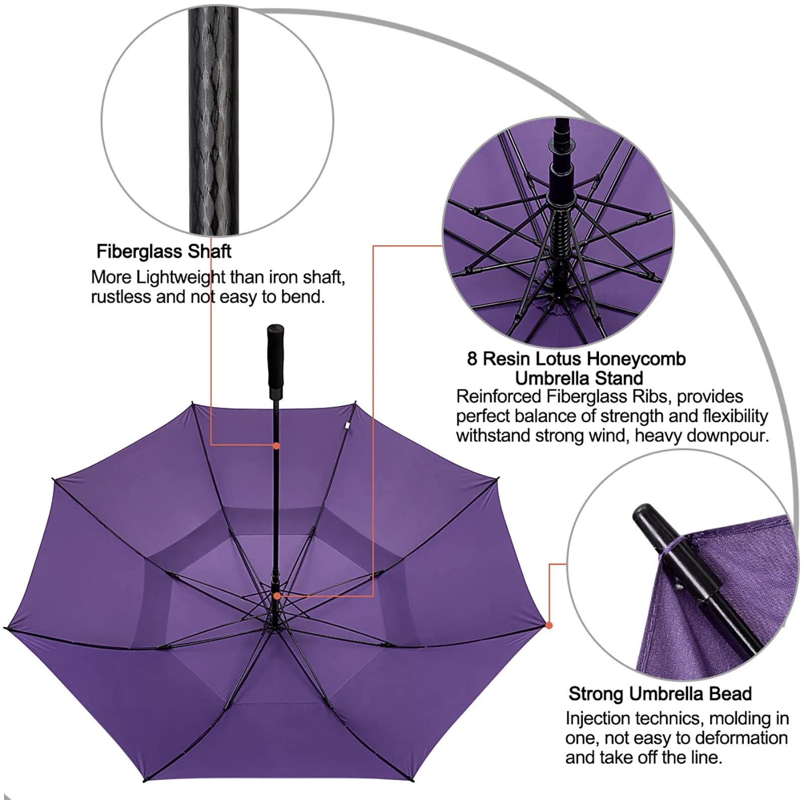 G4Free Automatic Open Golf Umbrella Double Canopy Vented Stick Umbrellas