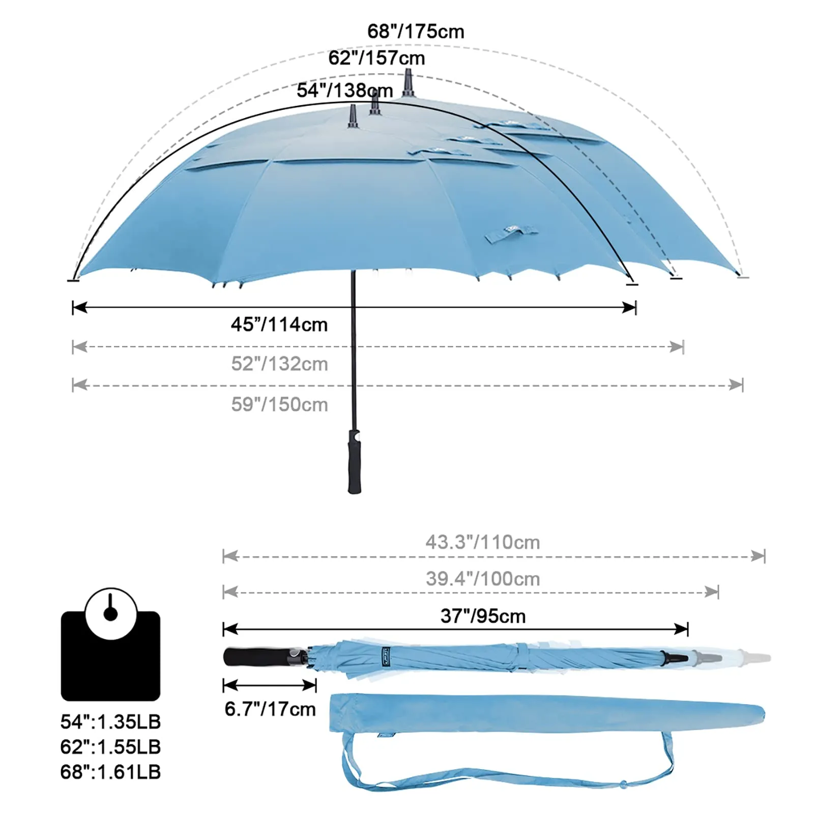 G4Free Automatic Open Golf Umbrella Double Canopy Vented Stick Umbrellas