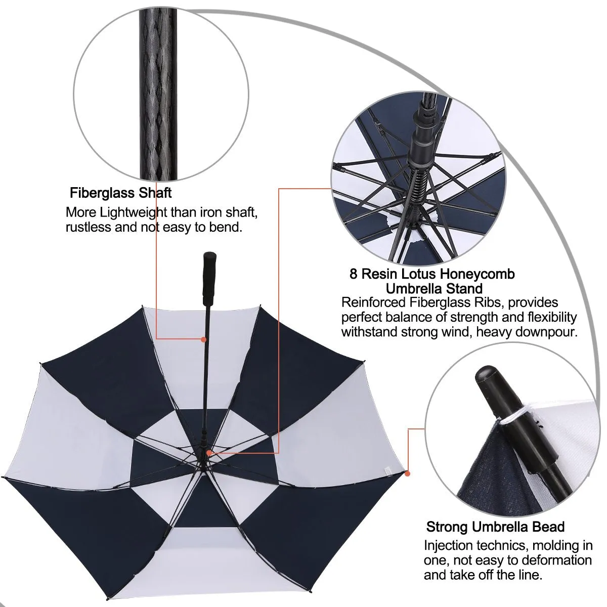 G4Free Automatic Open Golf Umbrella Double Canopy Vented Stick Umbrellas