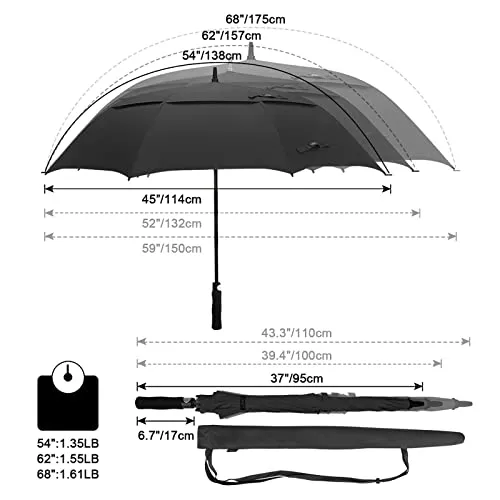 G4Free Automatic Open Golf Umbrella Double Canopy Vented Stick Umbrellas