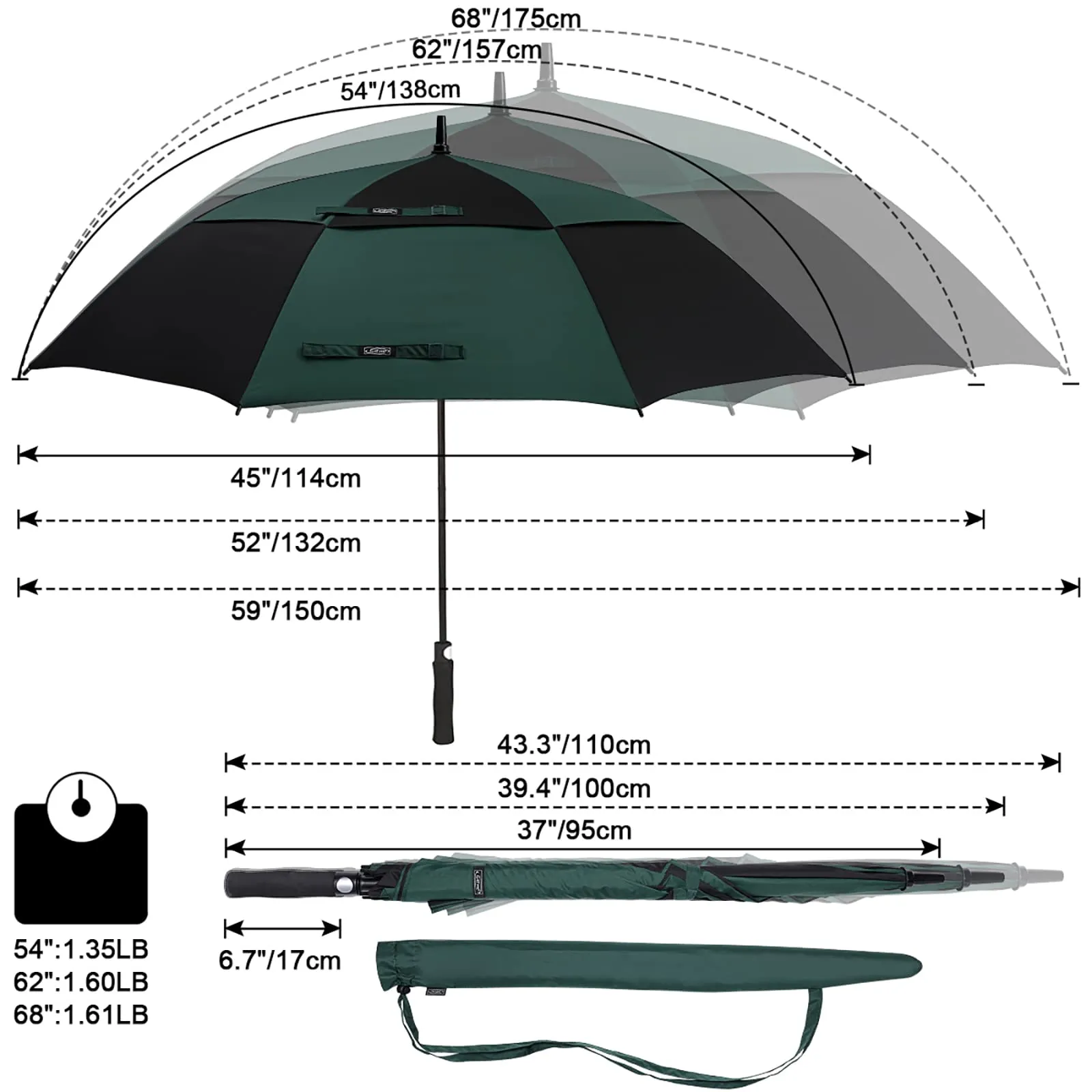 G4Free Automatic Open Golf Umbrella Double Canopy Vented Stick Umbrellas
