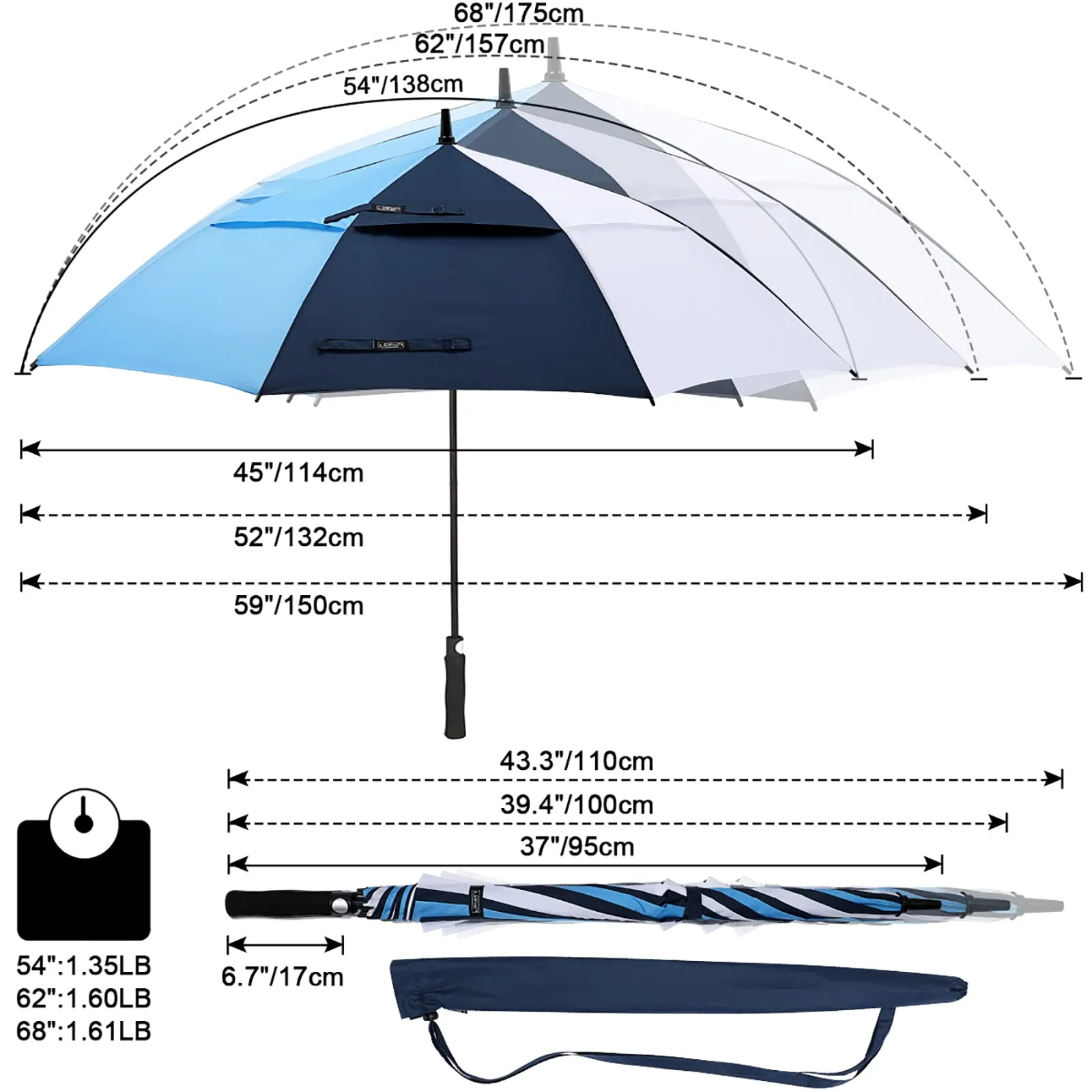 G4Free Automatic Open Golf Umbrella Double Canopy Vented Stick Umbrellas
