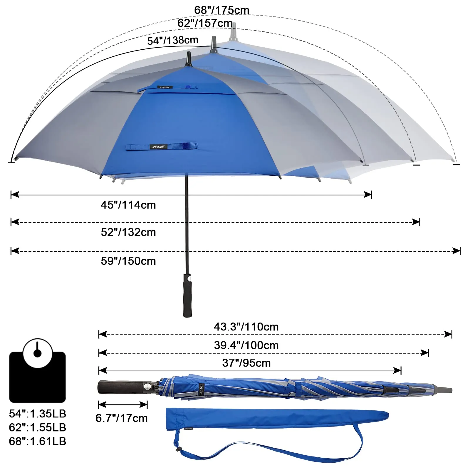 G4Free Automatic Open Golf Umbrella Double Canopy Vented Stick Umbrellas