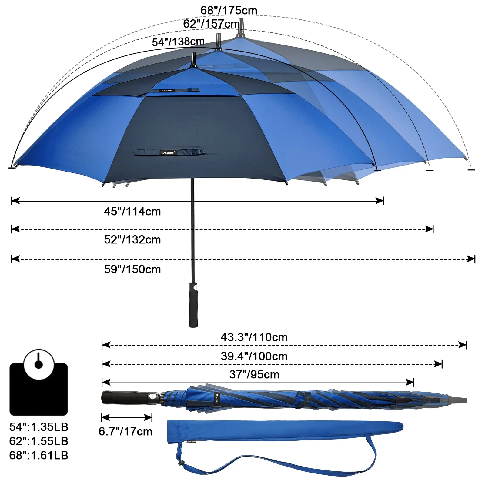 G4Free Automatic Open Golf Umbrella Double Canopy Vented Stick Umbrellas