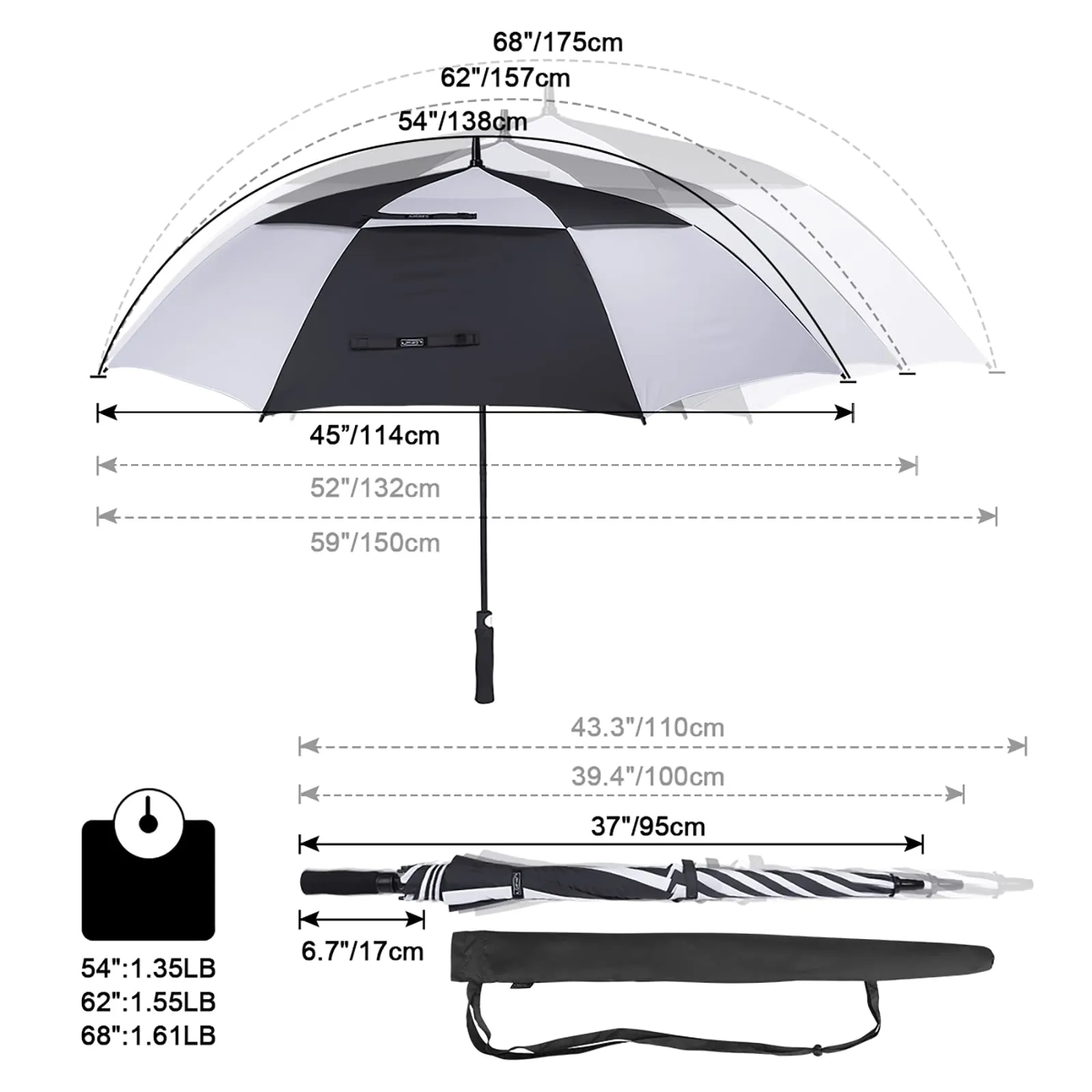 G4Free Automatic Open Golf Umbrella Double Canopy Vented Stick Umbrellas