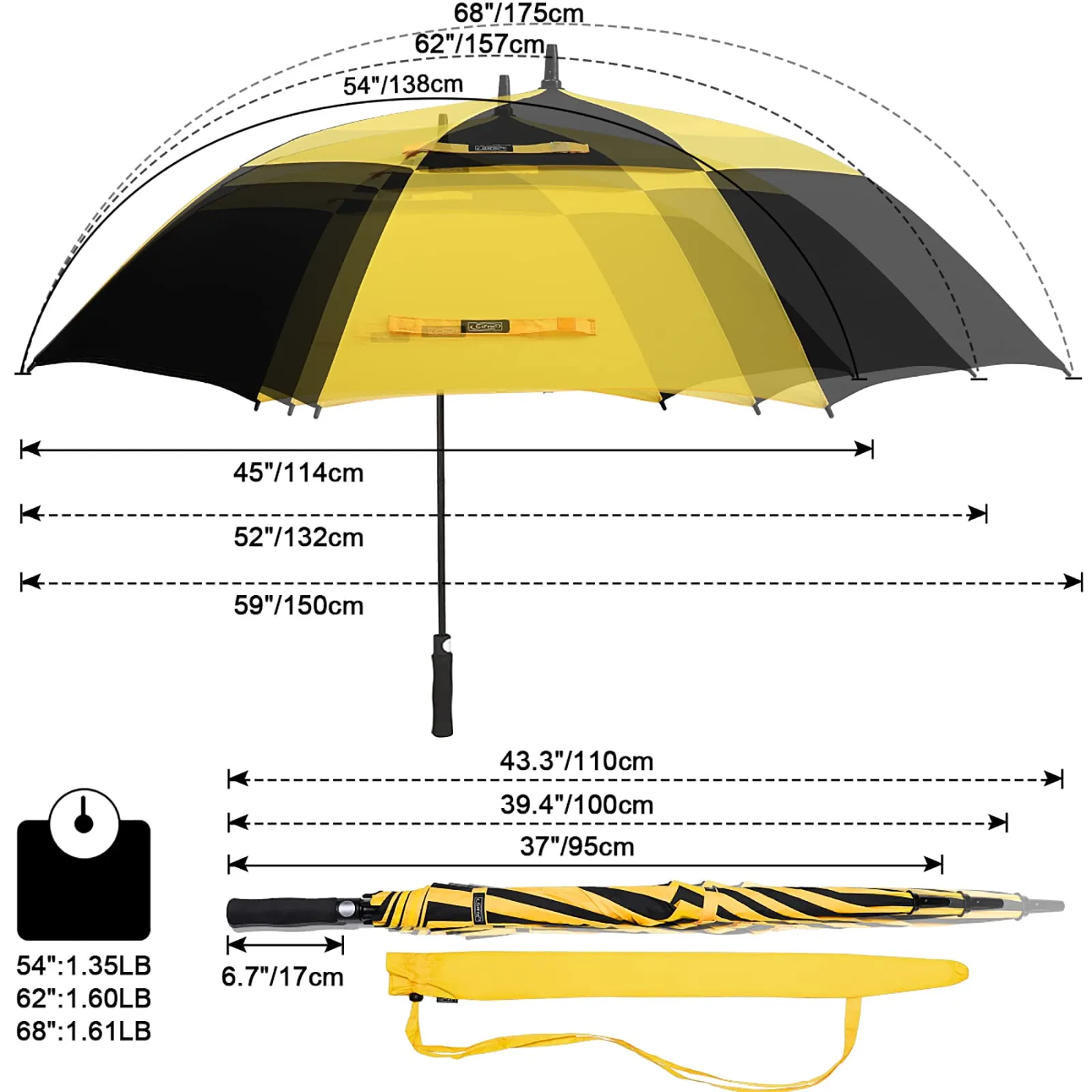 G4Free Automatic Open Golf Umbrella Double Canopy Vented Stick Umbrellas