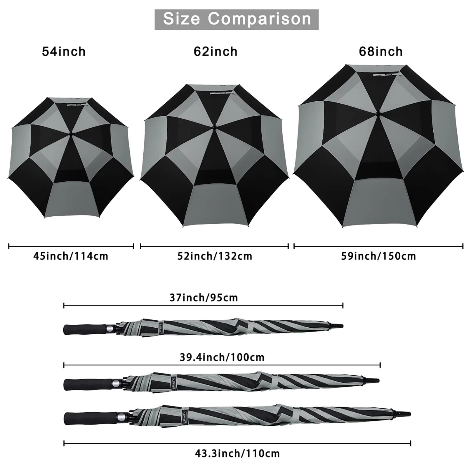 G4Free Automatic Open Golf Umbrella Double Canopy Vented Stick Umbrellas