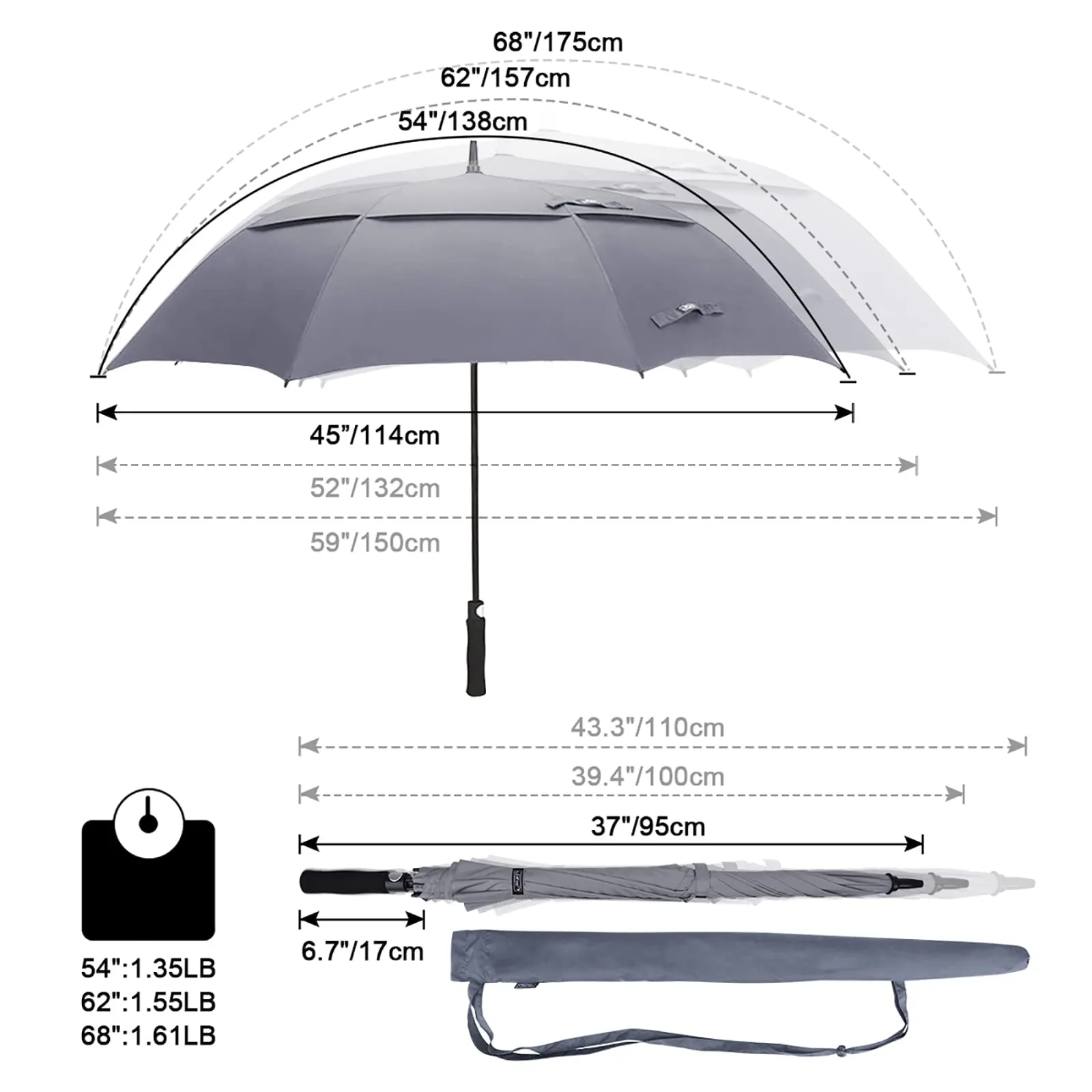 G4Free Automatic Open Golf Umbrella Double Canopy Vented Stick Umbrellas