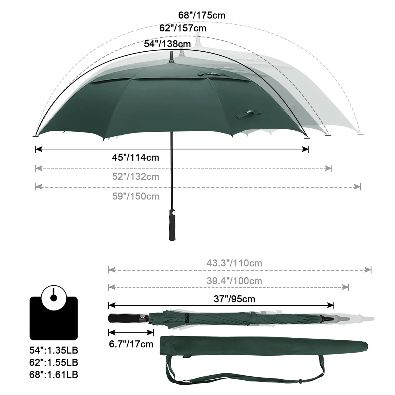 G4Free Automatic Open Golf Umbrella Double Canopy Vented Stick Umbrellas