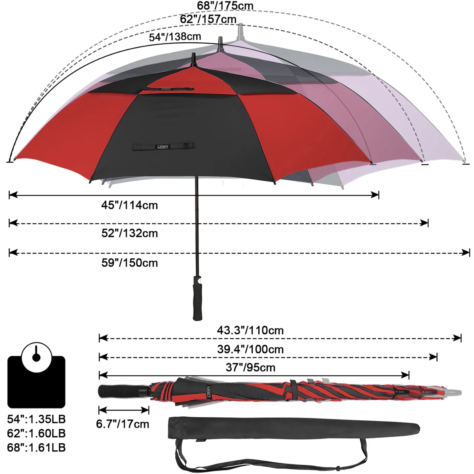 G4Free Automatic Open Golf Umbrella Double Canopy Vented Stick Umbrellas