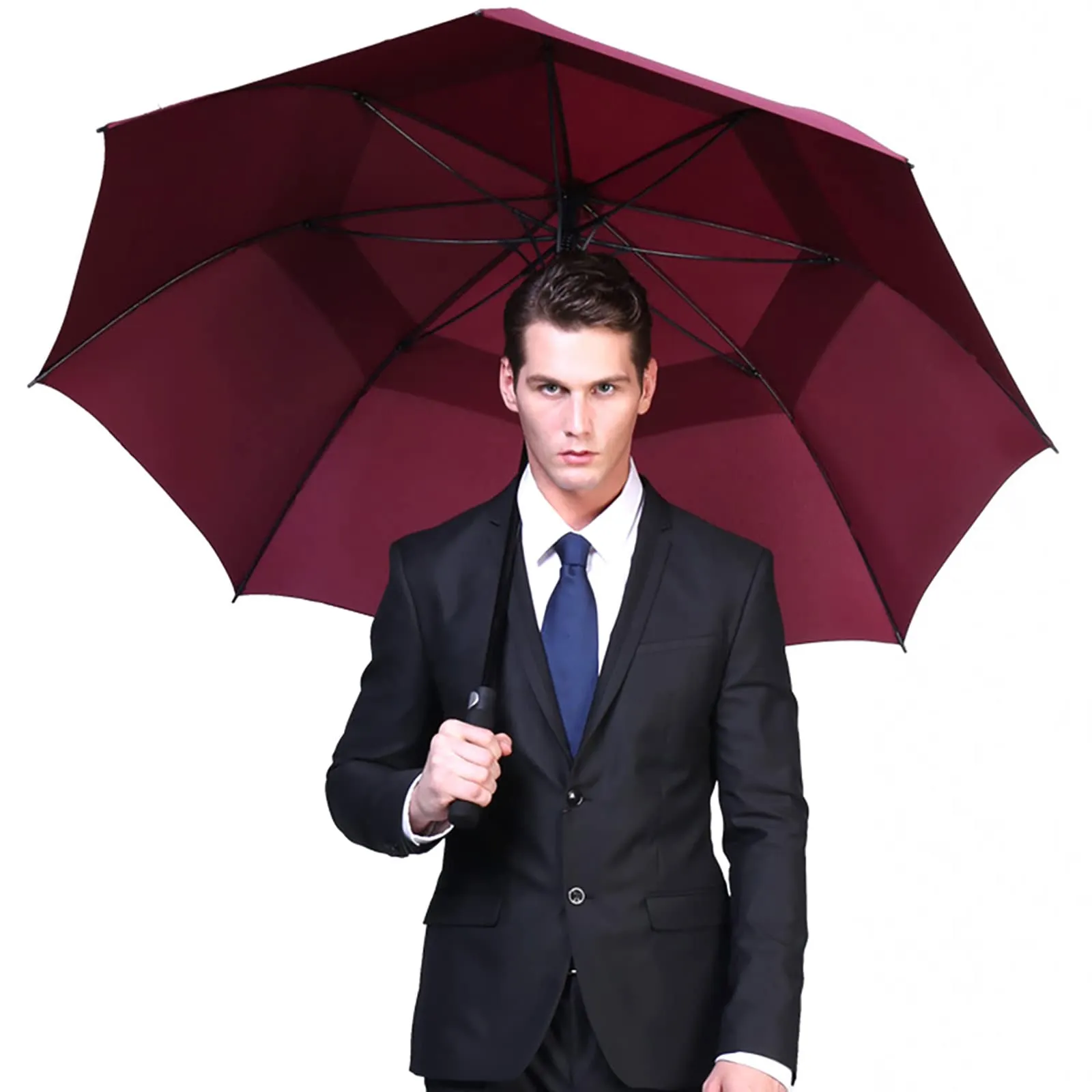 G4Free Automatic Open Golf Umbrella Double Canopy Vented Stick Umbrellas