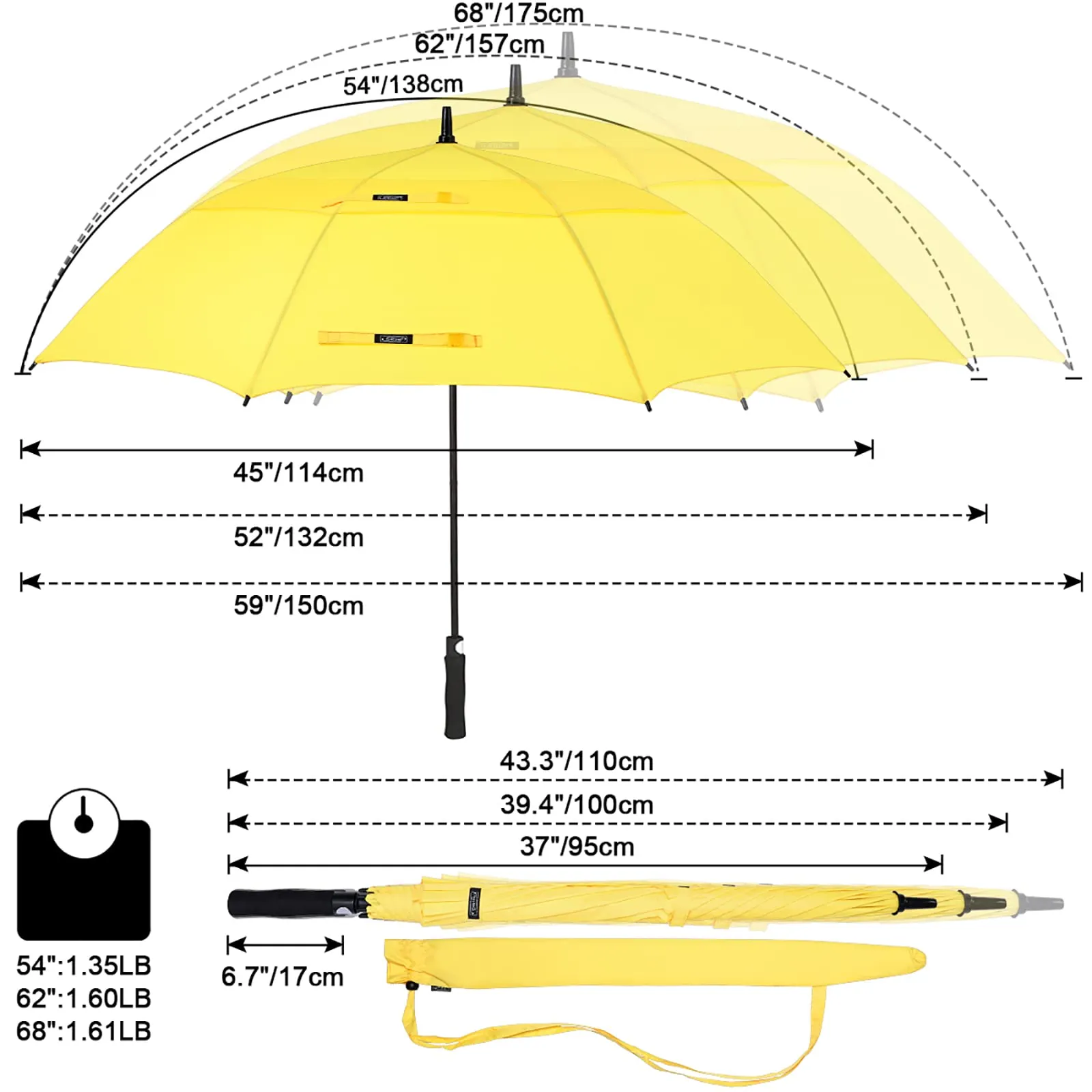 G4Free Automatic Open Golf Umbrella Double Canopy Vented Stick Umbrellas