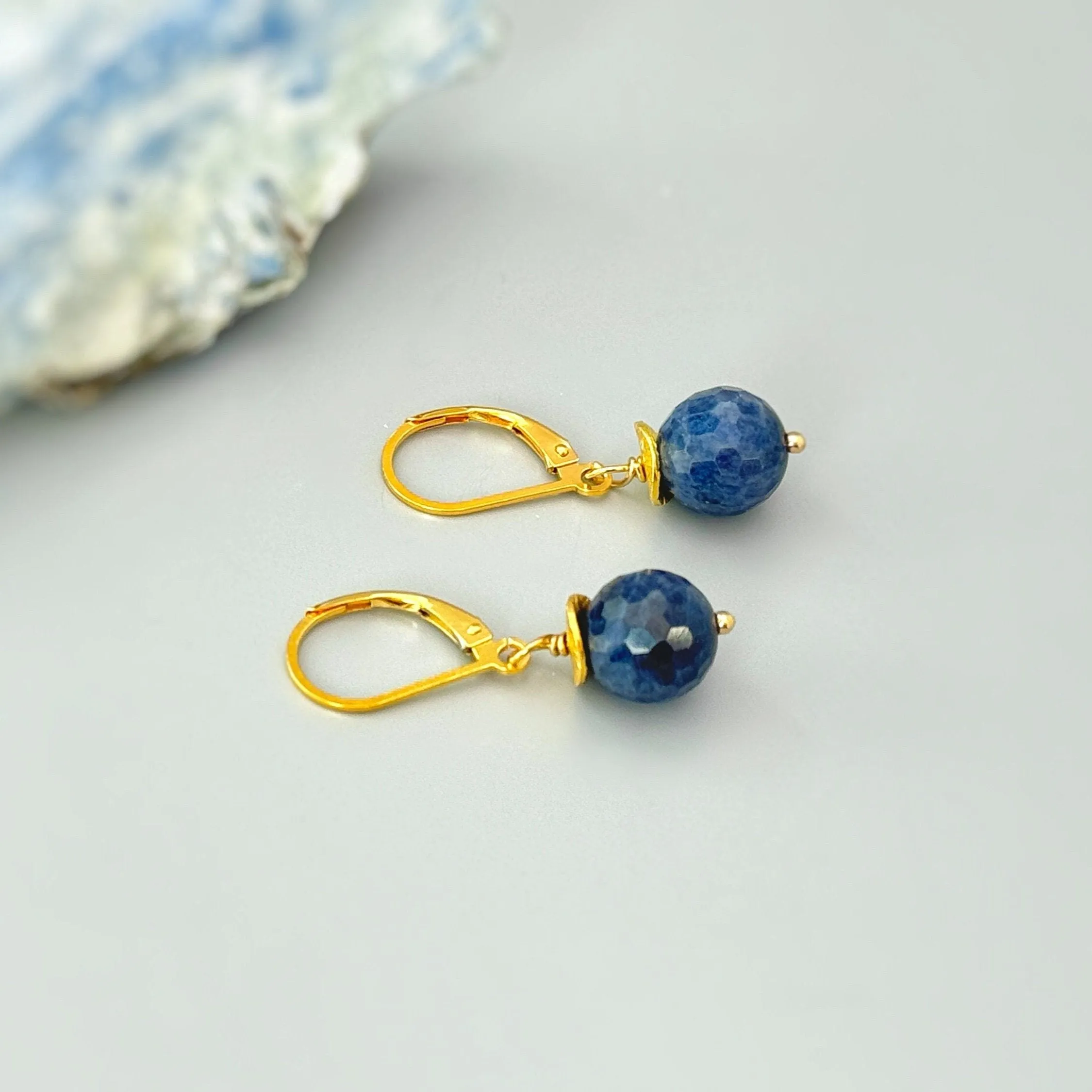 Genuine Blue Sapphire Earrings Dangle 14k Gold