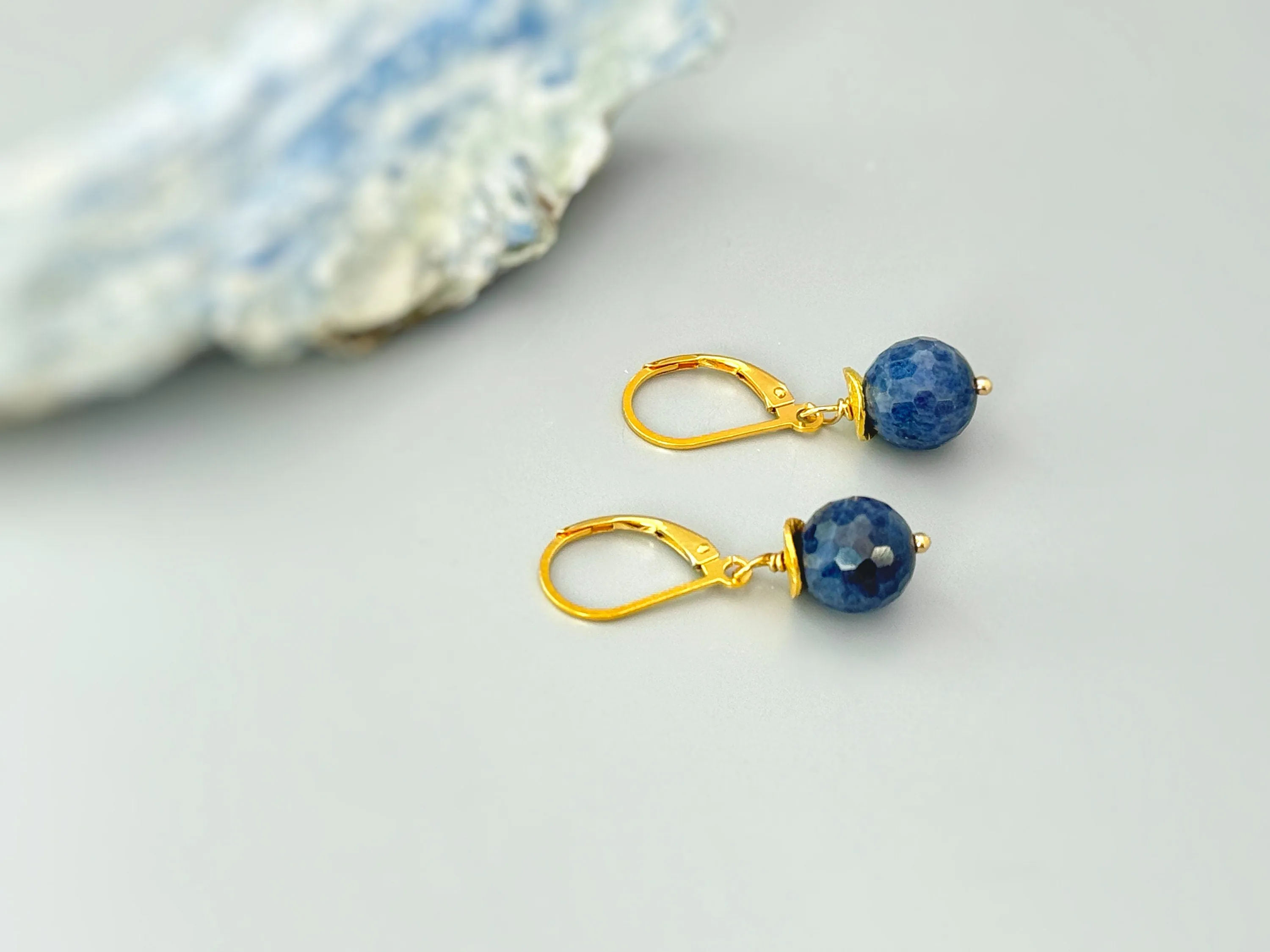 Genuine Blue Sapphire Earrings Dangle 14k Gold