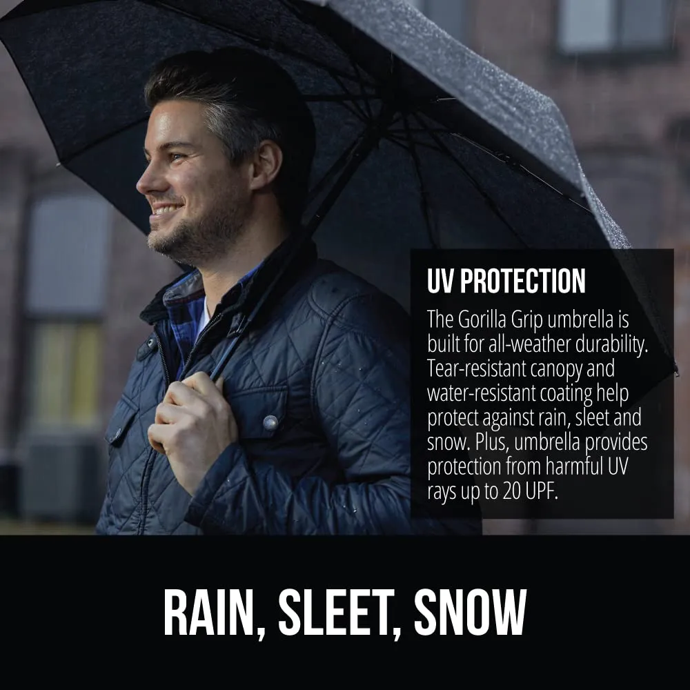 Gorilla Grip Windproof Compact Stick Umbrella for Rain, Travel One-Click Automatic Open and Close