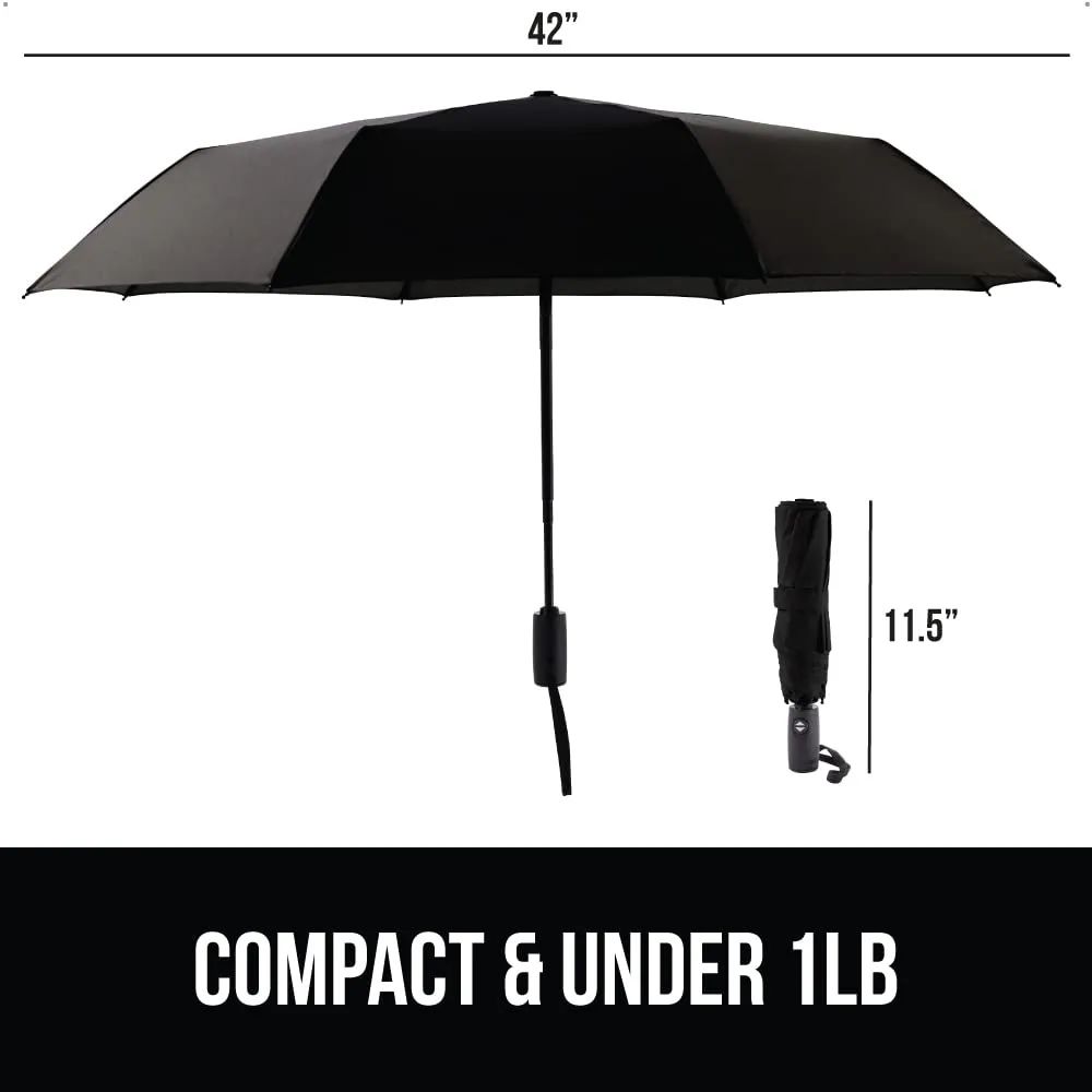 Gorilla Grip Windproof Compact Stick Umbrella for Rain, Travel One-Click Automatic Open and Close
