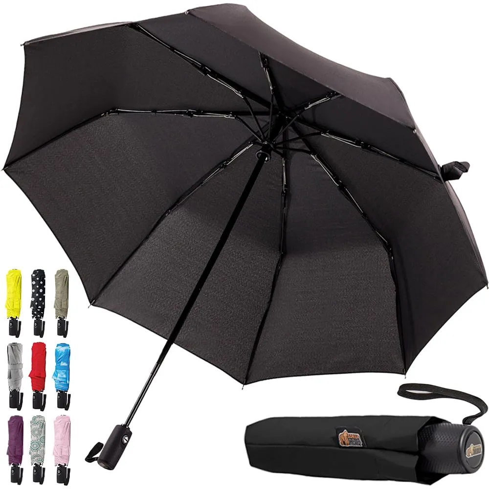 Gorilla Grip Windproof Compact Stick Umbrella for Rain, Travel One-Click Automatic Open and Close