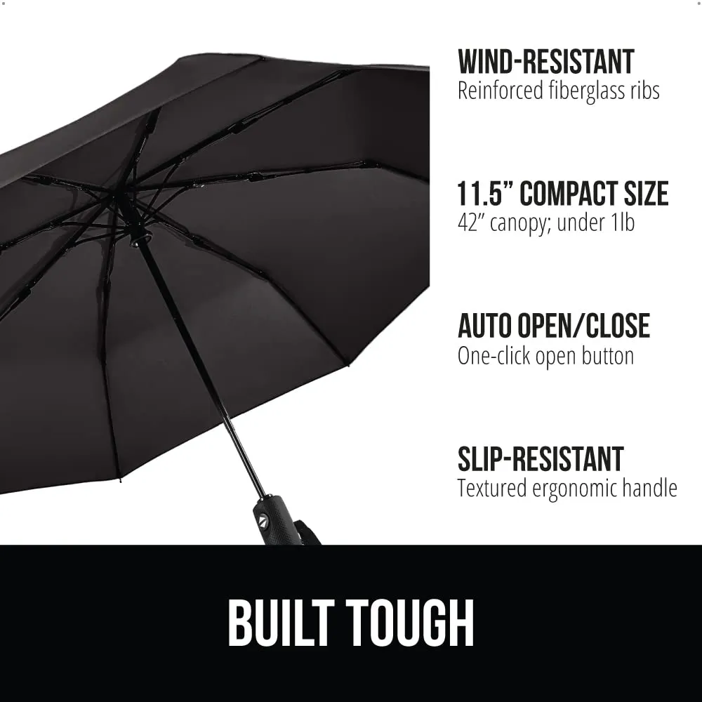 Gorilla Grip Windproof Compact Stick Umbrella for Rain, Travel One-Click Automatic Open and Close